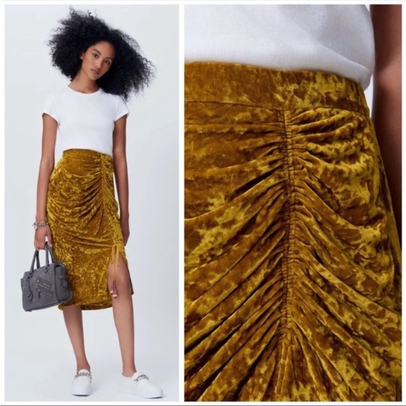 Rebecca Minkoff ROMY Velvet Midi Skirt Gold Citrine Size 4 - Picture 5 of 10